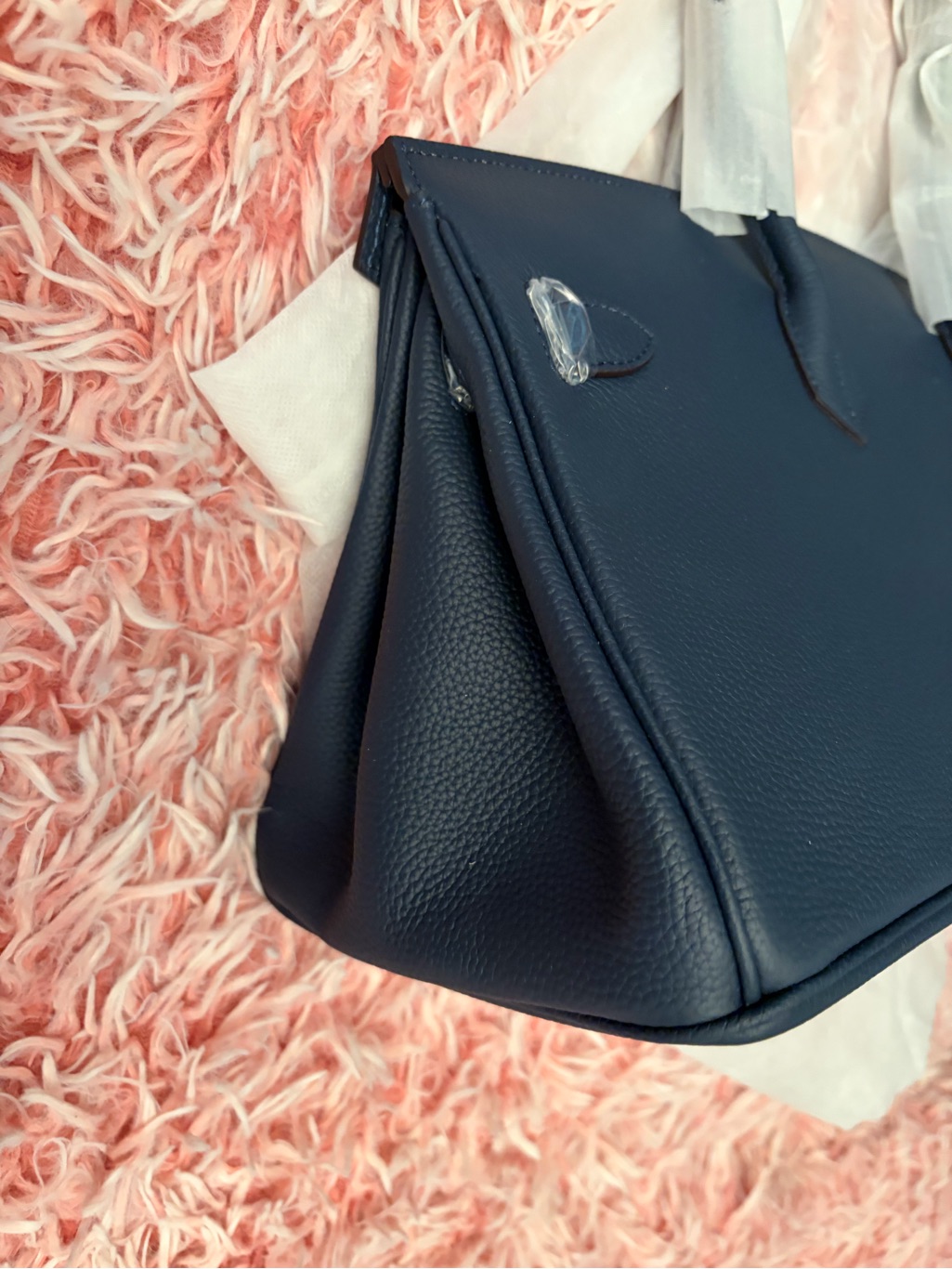 Structured Navy Leather Satchel With Gold-Tone Hardware By Tiffany And Fred — image 7 of 8
